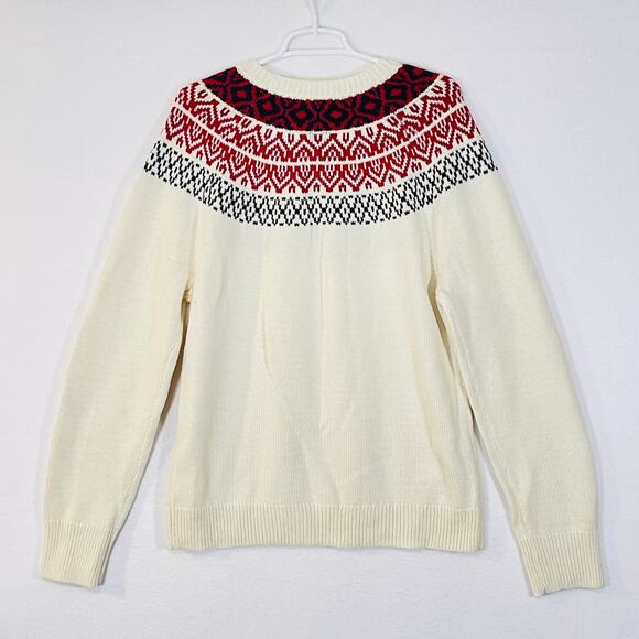 Chaps Christmas Sweater Womens XL Cream Red Fair Isle Long Sleeve Knit Pullover - Picture 4 of 12